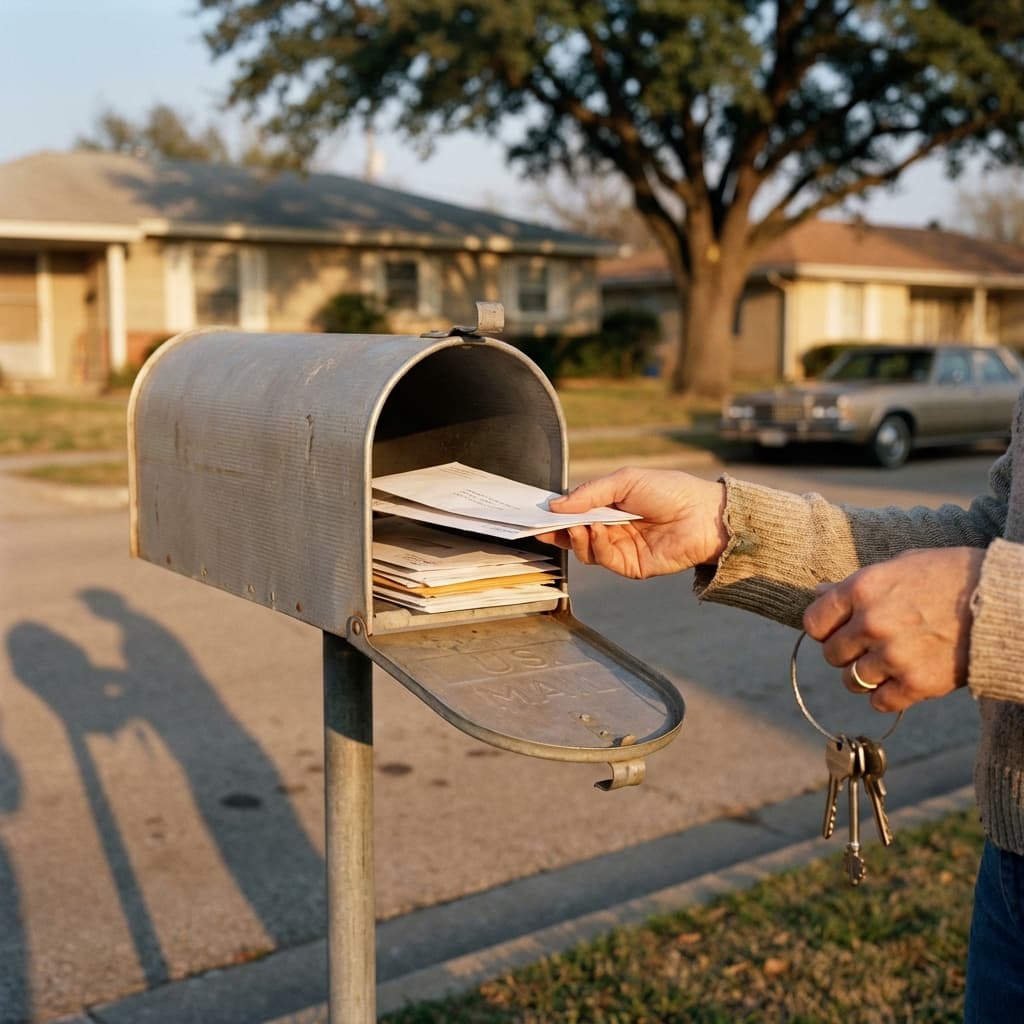 Hand pulling mail from a residential mailbox