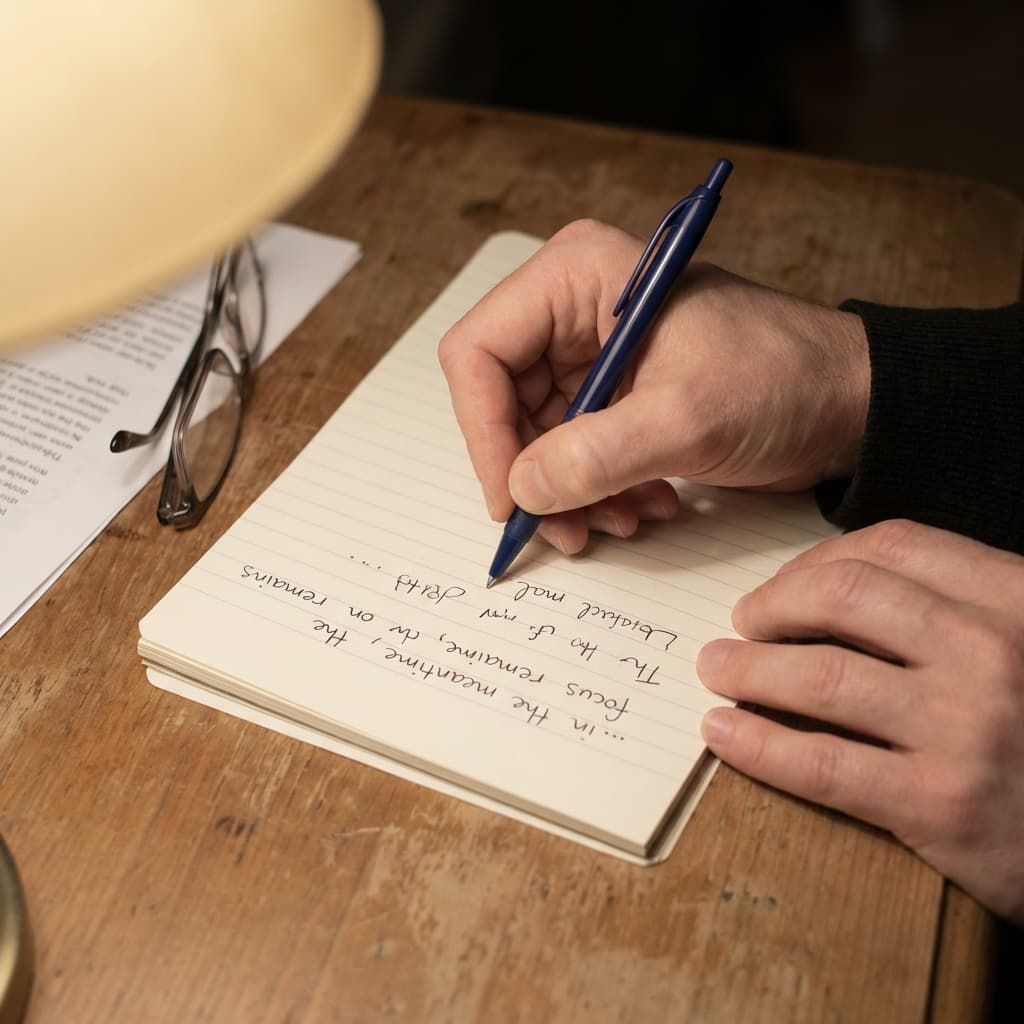 Close view of hands writing notes on paper