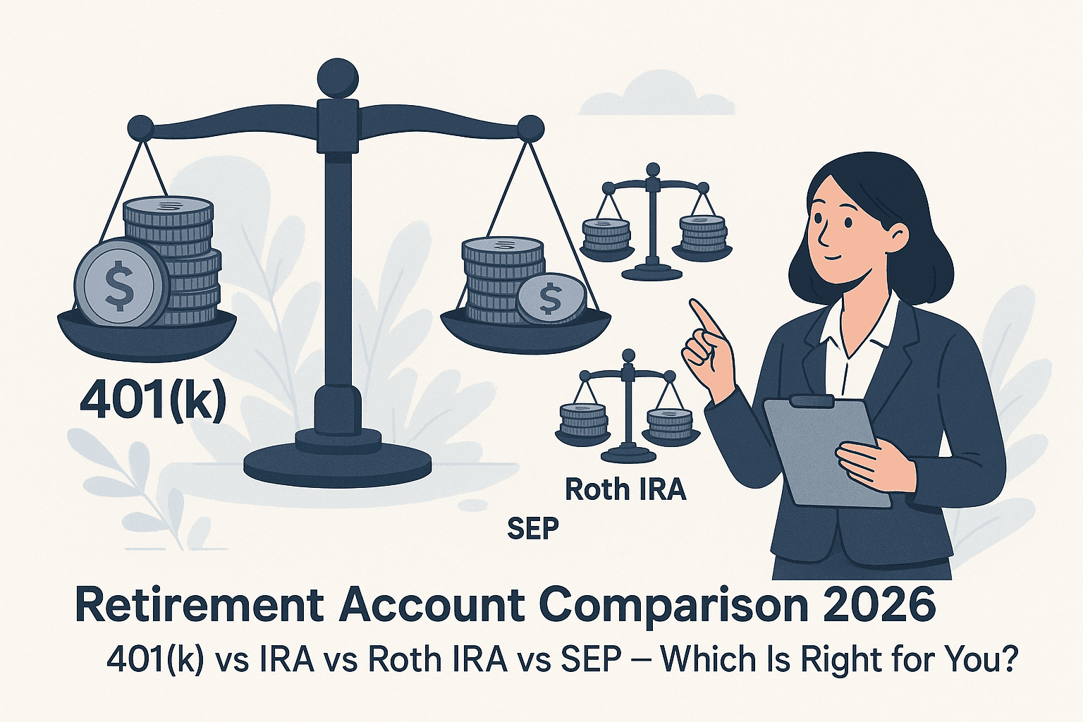Retirement Account Comparison 2026: 401(k) vs IRA vs Roth IRA vs SEP — Which Is Right for You? - Featured image